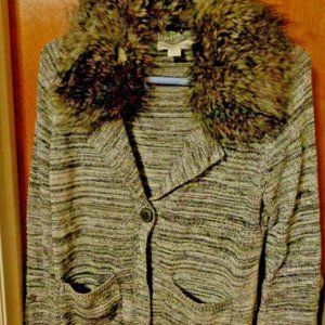 WOMEN'S COLDWATER CREEK CARDIGAN w/ REMOVEABLE FAUX FUR COLLAR SIZE-(S)